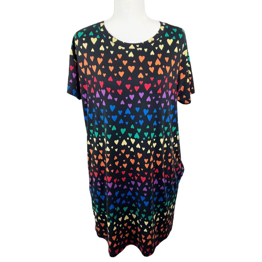 Joyspun Sleep Shirt Women Small Medium Black Rainbow Pride Hearts Stretch Dress